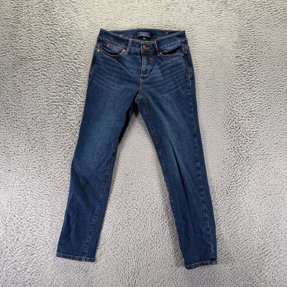 Talbots Jeans Womens 2P Blue Cotton Denim Ankle Skinny Faded Whiskered Stretch